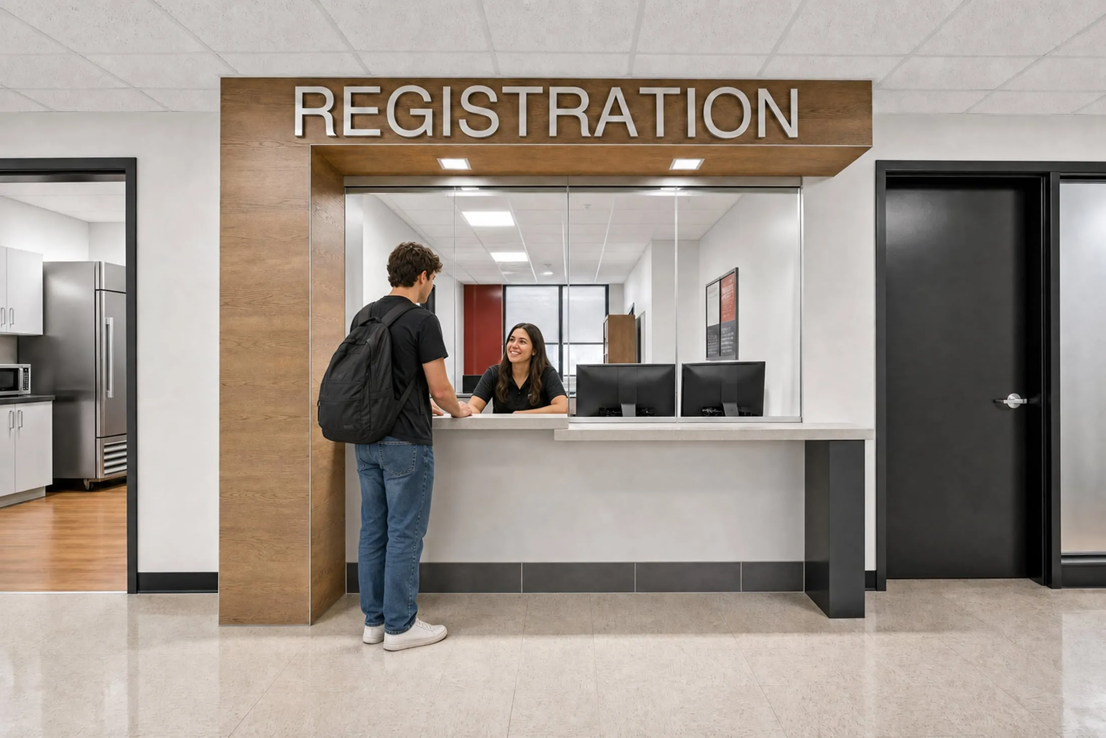 Interior millwork and circulation at the Lamar University Wimberly Registrar Office